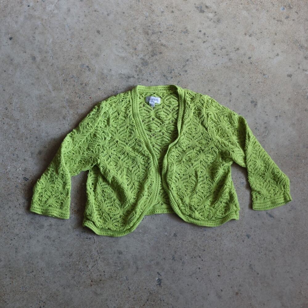 Avenue Lime Green Crochet Shrug Cropped Sweater Size 14/16 Plus Size Fashion